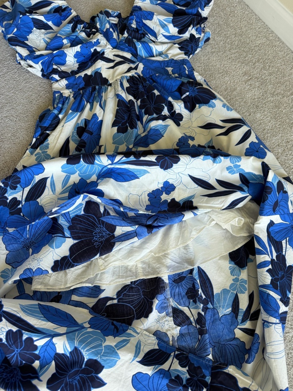 J.Crew Cecily Dress Painted Floral Print Blue Puff Sleeve Maxi Size 12 - Picture 9 of 14